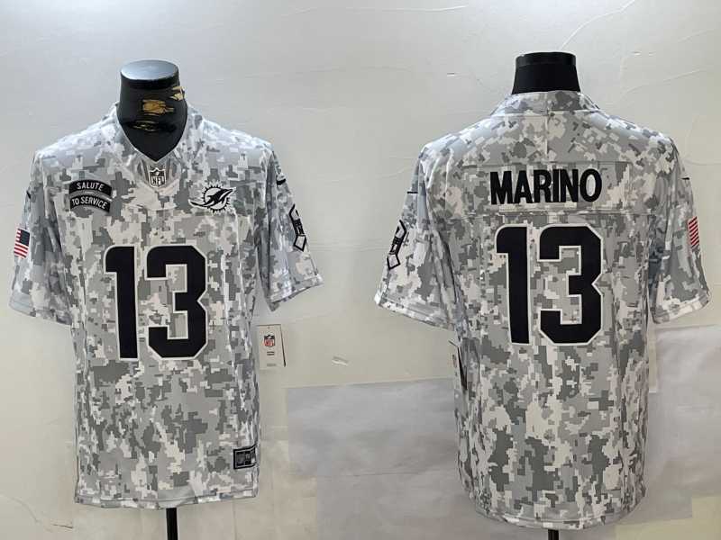 Mens Miami Dolphins #13 Dan Marino Arctic Camo 2024 FUSE Salute to Service Limited Stitched Jersey Dzhi